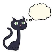 cartoon black cat with thought bubble N28