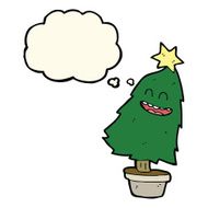 cartoon dancing christmas tree with thought bubble N15