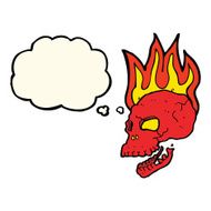 cartoon flaming skull with thought bubble N11