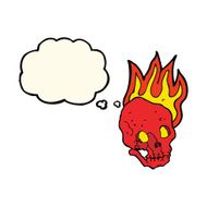 cartoon flaming skull with thought bubble N12