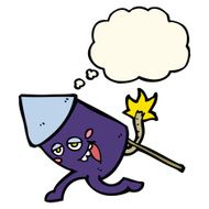 cartoon funny firework character with thought bubble N16