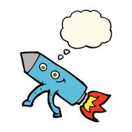 cartoon happy rocket with thought bubble N8