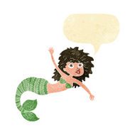 cartoon pretty mermaid waving with speech bubble