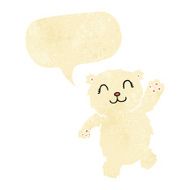 cartoon waving polar bear with speech bubble