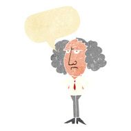 cartoon big hair lecturer man with speech bubble