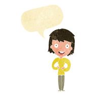 cartoon happy woman with speech bubble