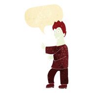 cartoon vampire waving hands with speech bubble