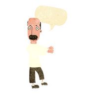 cartoon balding man explaining with speech bubble