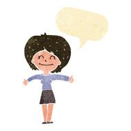 cartoon woman giving thumbs up sign with speech bubble