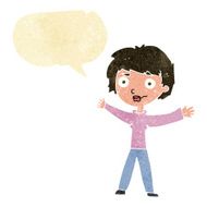 cartoon woman waving arms with speech bubble