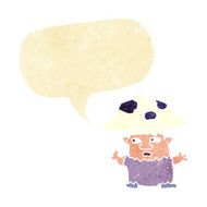 cartoon little mushroom man with speech bubble