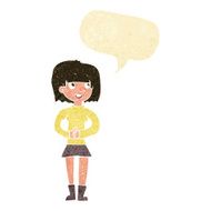 cartoon friendly woman with speech bubble