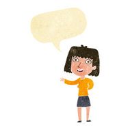 cartoon friendly woman waving with speech bubble N2