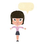 cartoon woman shrugging with speech bubble