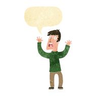 cartoon frightened man with speech bubble