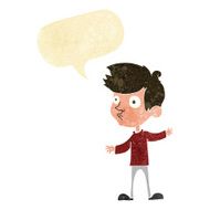 cartoon curious boy with speech bubble