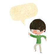 cartoon worried boy pointing with speech bubble