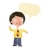 cartoon school boy answering question with speech bubble