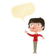 cartoon unhappy boy waving with speech bubble
