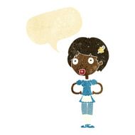 cartoon woman in french maid outfit with speech bubble