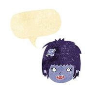 cartoon happy vampire girl face with speech bubble