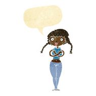 cartoon offended woman covering herself with speech bubble