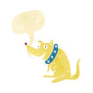 cartoon happy dog in big collar with speech bubble