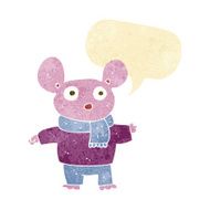 cartoon mouse in clothes with speech bubble