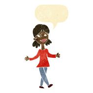 cartoon woman with no worries speech bubble