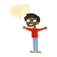 cartoon enthusiastic man with speech bubble