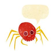 cartoon spooky halloween skull spider with speech bubble