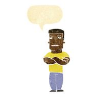 cartoon tough guy with folded arms speech bubble