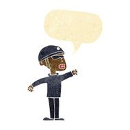 cartoon security guy with speech bubble
