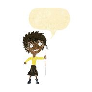 cartoon crazy woman with spear speech bubble