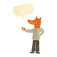 cartoon pointing fox man with speech bubble