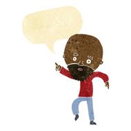 cartoon worried old man pointing with speech bubble