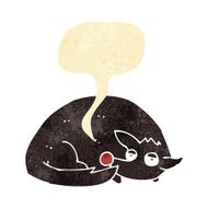 cartoon curled up dog with speech bubble