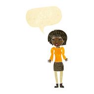 cartoon woman shrugging shoulders with speech bubble N2