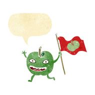 cartoon apple with flag speech bubble