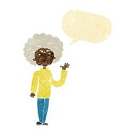cartoon annoyed old woman waving with speech bubble