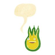 cartoon friendly fireball with speech bubble
