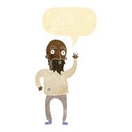 cartoon bearded man waving with speech bubble
