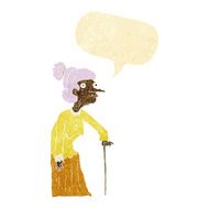 cartoon old woman with speech bubble