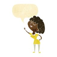 cartoon happy woman about to speak with speech bubble