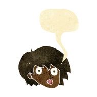 cartoon surprised female face with speech bubble