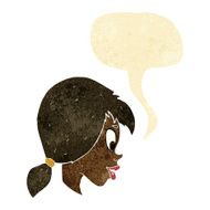 cartoon pretty female face with speech bubble