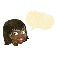 cartoon happy female face with speech bubble N4