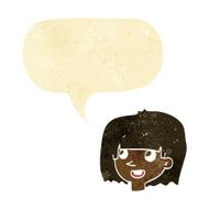 cartoon happy female face with speech bubble N5