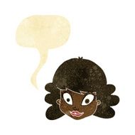cartoon happy female face with speech bubble N6