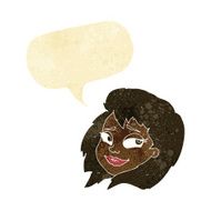 cartoon happy female face with speech bubble N7